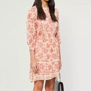 The Kooples Short Printed Dress With Inlaid Lace Size 3/Large